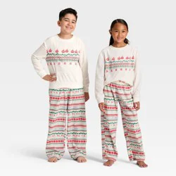 Kids' "Let it Snow" Fair Isle Microfleece Holiday Matching Family Pajama Pants - Wondershop™ Cream L
