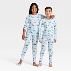 Kids' "Tis the Ski-son!" Cozy Knit Long Sleeve Shirt and Pants Holiday Matching Family Pajama Set - Wondershop™ Blue 8