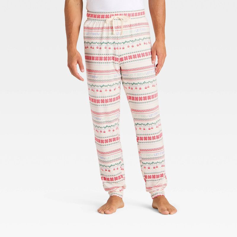 slide 1 of 4, Men's "Let it Snow" Fair Isle Cozy Knit Holiday Matching Family Pajama Pants - Wondershop™ Cream XXL, 1 ct