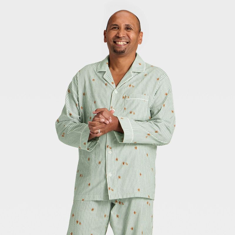 slide 3 of 4, Men's Gingerbread Striped Flannel Long Sleeve Shirt and Pants Holiday Matching Family Pajama Set - Wondershop™ Cream L, 1 ct