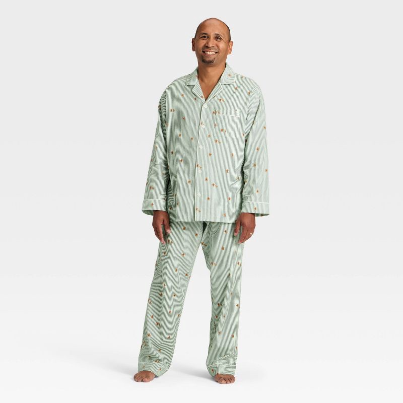 slide 1 of 4, Men's Gingerbread Striped Flannel Long Sleeve Shirt and Pants Holiday Matching Family Pajama Set - Wondershop™ Cream XL, 1 ct