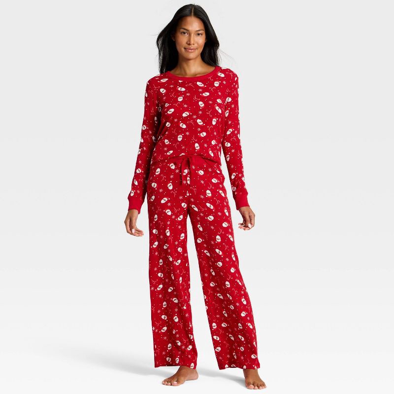 slide 3 of 4, Women's Santa Print Ribbed Holiday Matching Family Pajama Pants - Wondershop™ Red XL, 1 ct