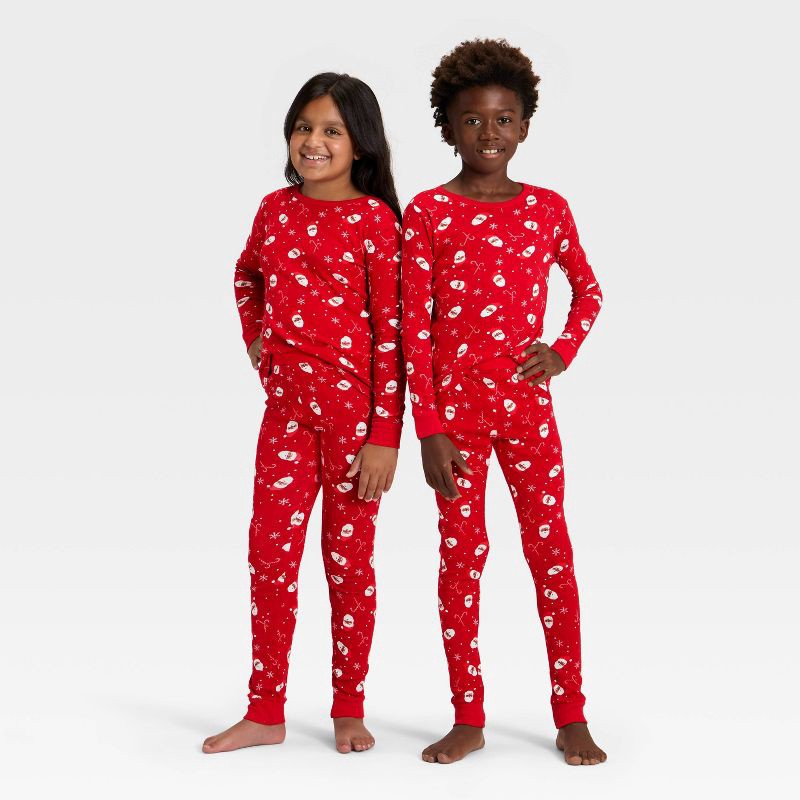slide 1 of 5, Kids' Ribbed Long Sleeve Shirt and Pants Holiday Matching Family Pajama Set - Wondershop™ Red 10, 1 ct