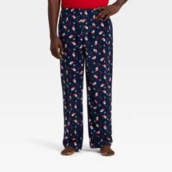 Men's Santa Print Microfleece Holiday Matching Family Pajama Pants - Wondershop™ Navy Blue M