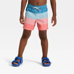 Toddler Boys' Striped Swim Trunks - Cat & Jack™ Blue/ Pink 5T
