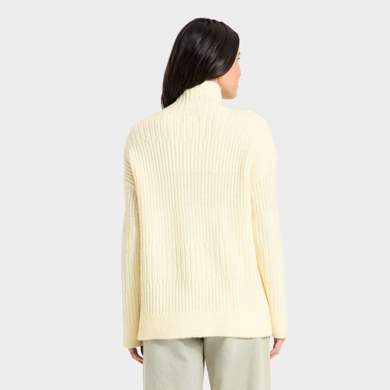 slide 3 of 3, Women's Long Sleeve Textured Mock Turtleneck Pullover Sweater - Universal Thread™ Cream S, 1 ct