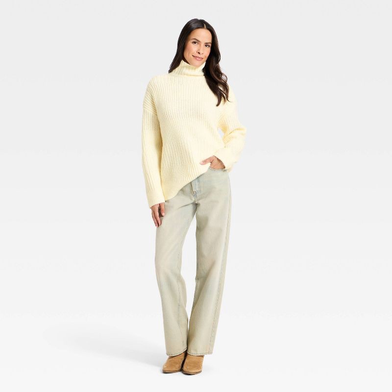 slide 2 of 3, Women's Long Sleeve Textured Mock Turtleneck Pullover Sweater - Universal Thread™ Cream S, 1 ct