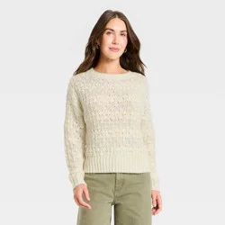 Women's Openwork Slub Crewneck Pullover Sweater - Universal Thread™ Cream Striped S
