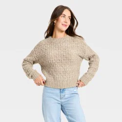 Women's Openwork Slub Crewneck Pullover Sweater - Universal Thread™ Brown Striped XL