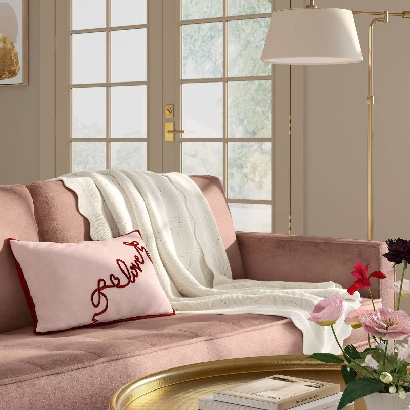 slide 2 of 5, Valentine's Day Heart Knit Throw with Scalloped Trim Ivory - Threshold™, 1 ct