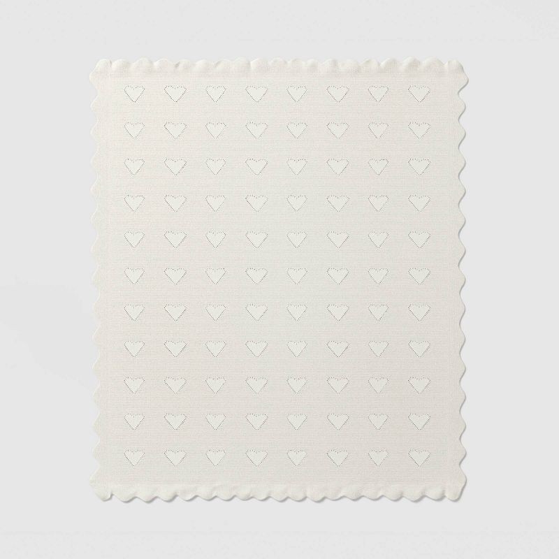 slide 3 of 5, Valentine's Day Heart Knit Throw with Scalloped Trim Ivory - Threshold™, 1 ct
