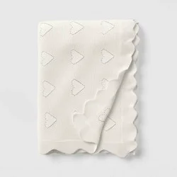 Valentine's Day Heart Knit Throw with Scalloped Trim Ivory - Threshold™