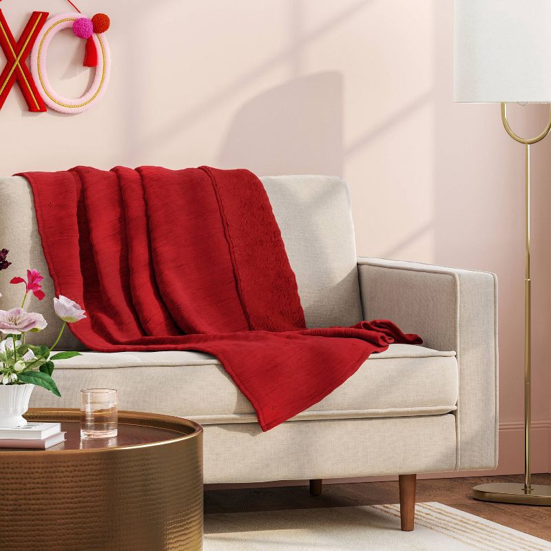 slide 2 of 5, Valentine's Day Gauze Throw with Cozy Reverse Red - Threshold™, 1 ct