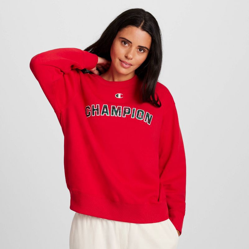 slide 1 of 8, Champion Women's Fleece Sweatshirt - Red Plaid M, 1 ct