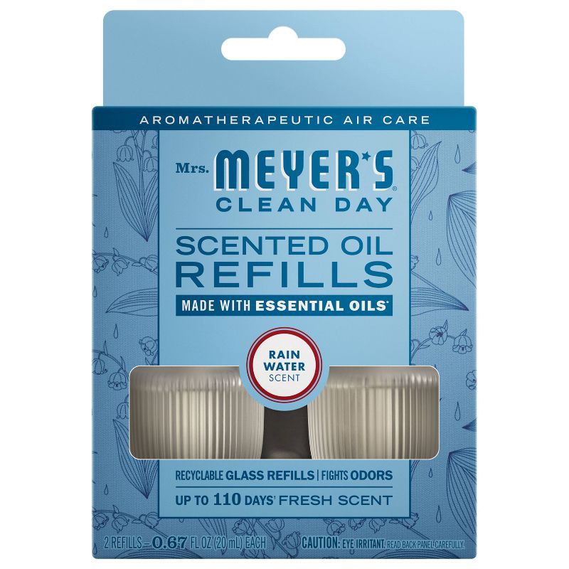 slide 1 of 12, Mrs. Meyer's Clean Day Premium Scented Oil Plug-In Diffuser Air Freshener Refills - Rain Water - 0 .67 fl oz/2pk, 2 ct; 0.67 fl oz
