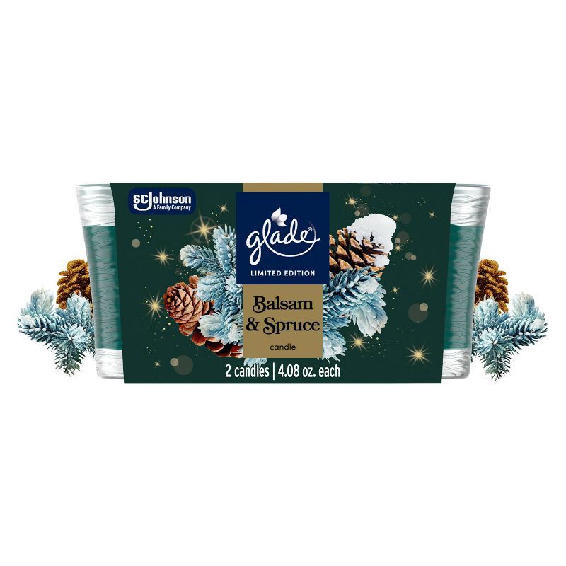 slide 1 of 12, Glade Jar Candles - Baslam & Spruce - 4.08oz/2ct, 4.08 oz, 2 ct