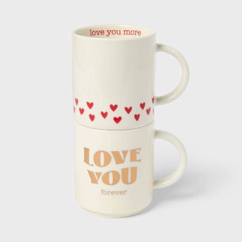 slide 4 of 4, 14oz Stoneware Love You More Hearts Stacking Mug White - Spritz™, 14 oz