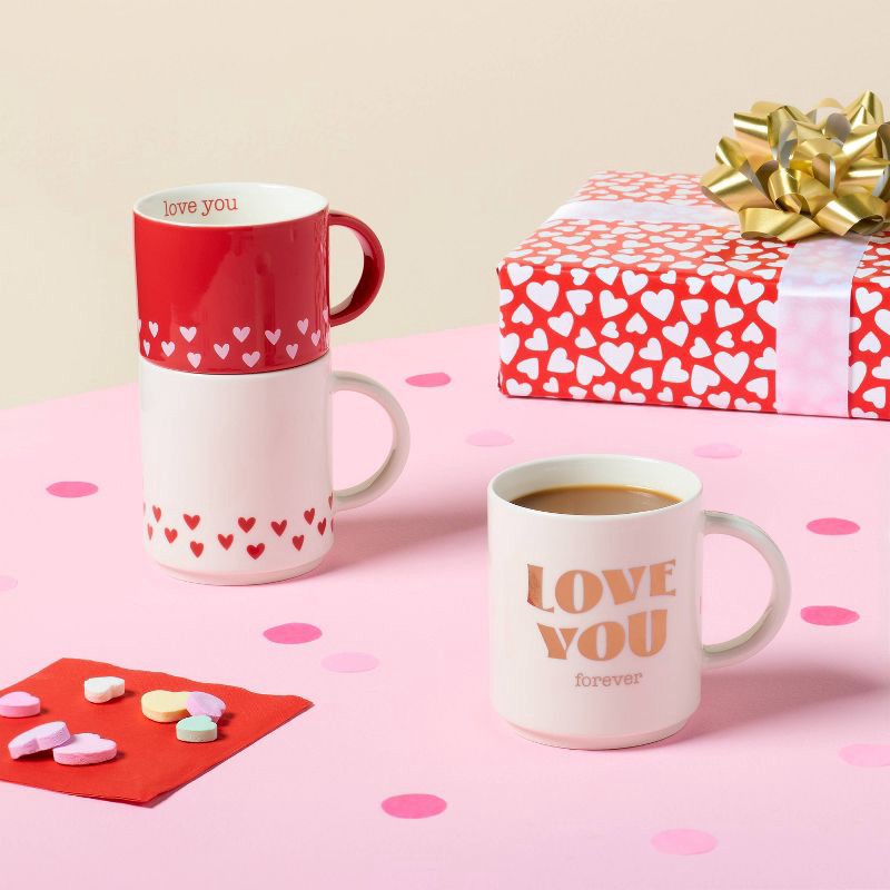 slide 2 of 4, 14oz Stoneware Love you Hearts Stacking Mug Red - Spritz™, 14 oz