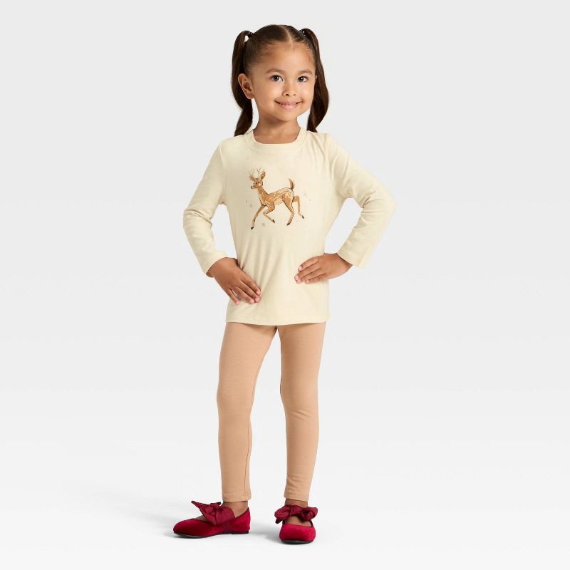 slide 4 of 4, Toddler Girls' Long Sleeve Graphic T-Shirt - Cat & Jack™ Beige 3T, 1 ct