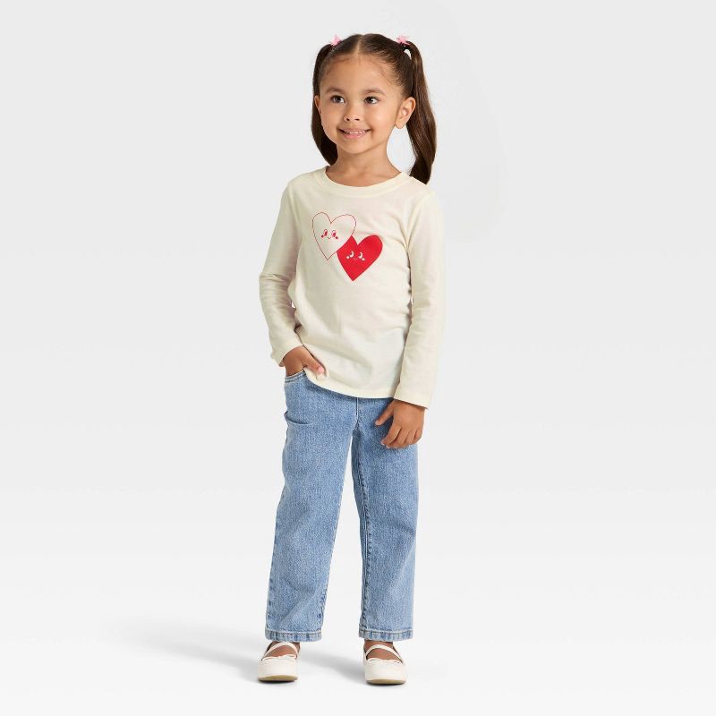 slide 3 of 3, Toddler Girls' Long Sleeve Graphic T-Shirt - Cat & Jack™ Cream 4T, 1 ct