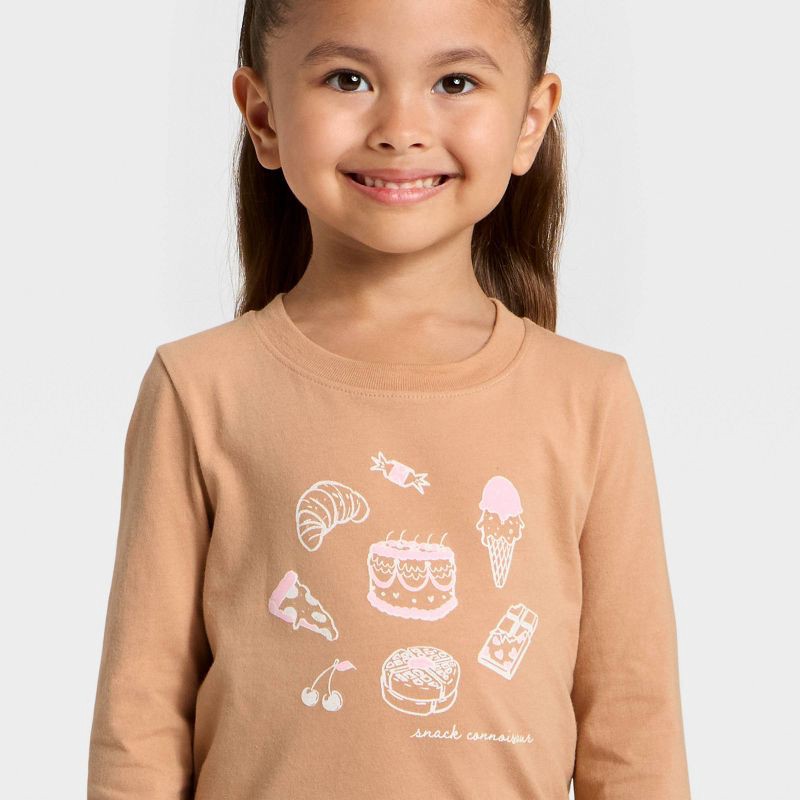 slide 2 of 4, Toddler Girls' Long Sleeve Graphic T-Shirt - Cat & Jack™ Light Brown 3T, 1 ct
