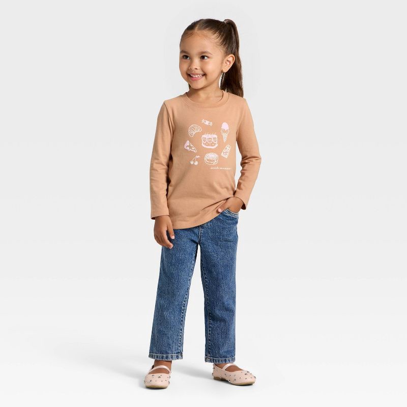 slide 4 of 4, Toddler Girls' Long Sleeve Graphic T-Shirt - Cat & Jack™ Light Brown 3T, 1 ct