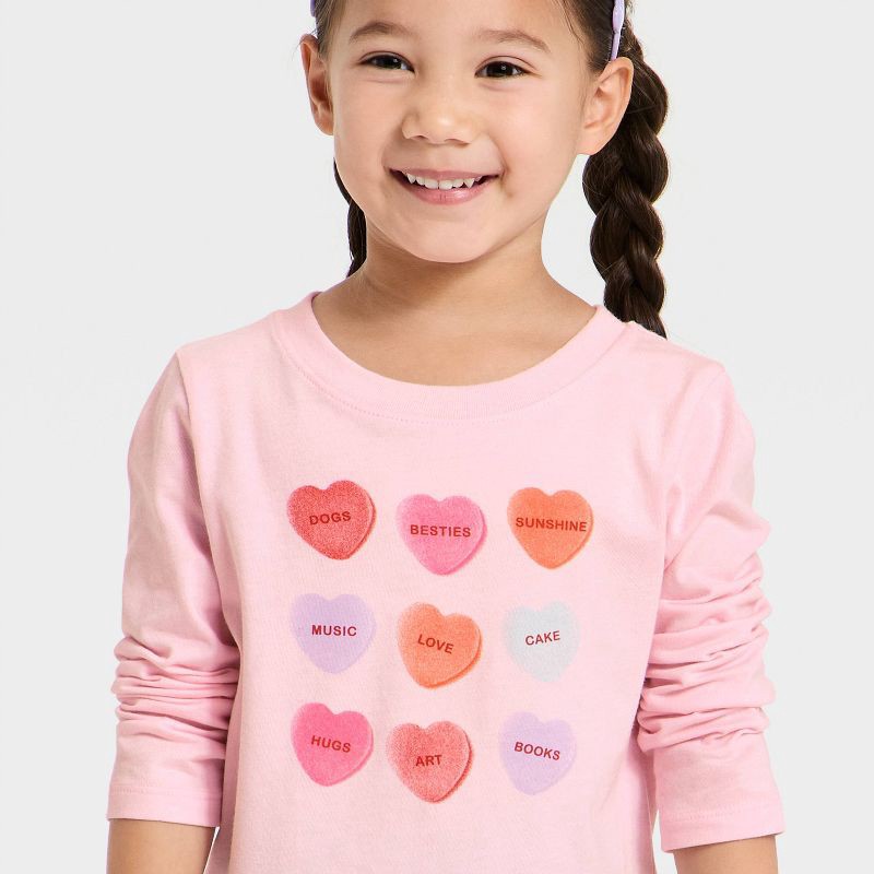 slide 2 of 4, Toddler Girls' Valentine's Day Long Sleeve Graphic T-Shirt - Cat & Jack™ Light Pink 12M, 1 ct