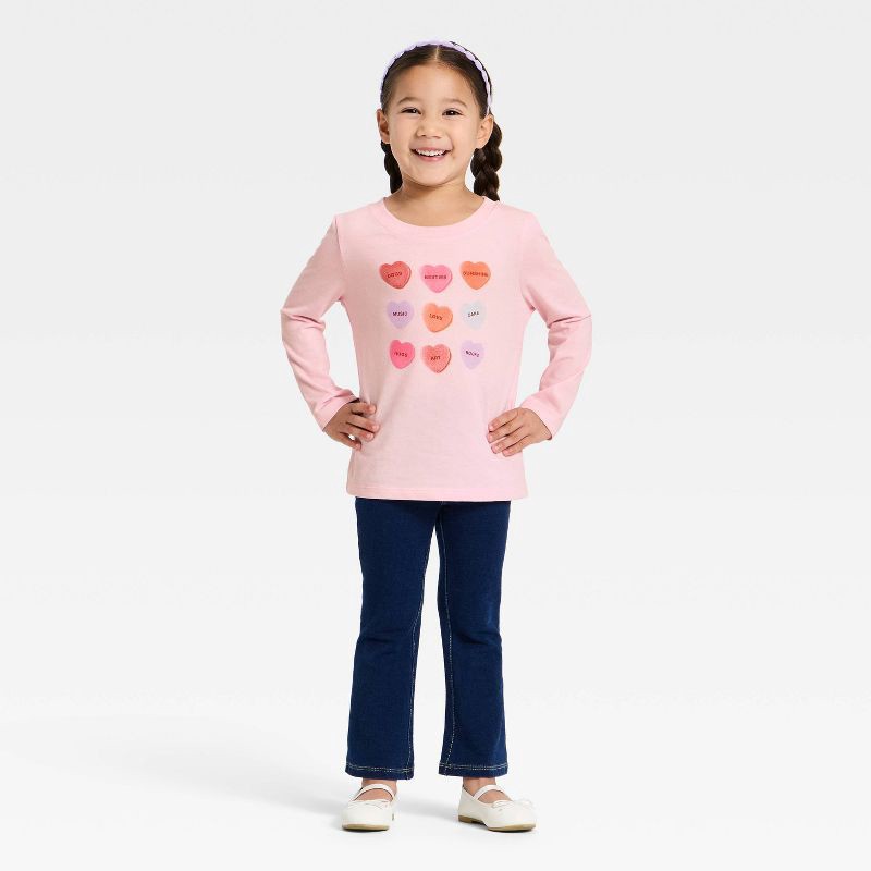 slide 4 of 4, Toddler Girls' Valentine's Day Long Sleeve Graphic T-Shirt - Cat & Jack™ Light Pink 2T, 1 ct
