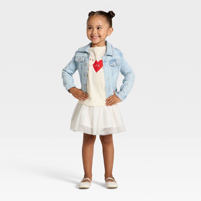 slide 4 of 4, Toddler Girls' Short Sleeve Hearts Graphic T-Shirt - Cat & Jack™ Cream 18M, 1 ct