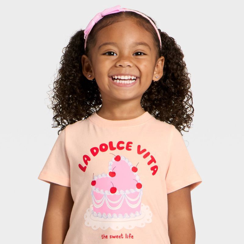 slide 2 of 4, Toddler Girls' Short Sleeve 'La Dolce Vita' Graphic T-Shirt - Cat & Jack™ Peach Orange 3T, 1 ct