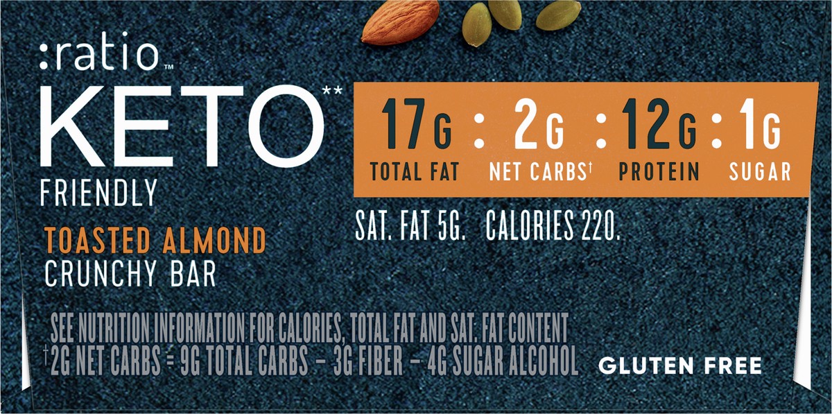 slide 12 of 12, :ratio KETO Friendly Crunchy Bars, Toasted Almond, Gluten Free Snack, 12 ct, 12 ct