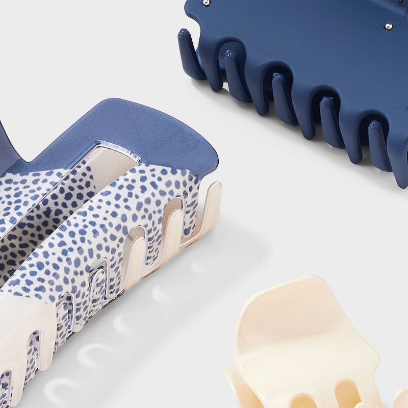 slide 3 of 3, Variety Claw Hair Clip Set 3pc - Universal Thread™ White/Navy, 3 ct