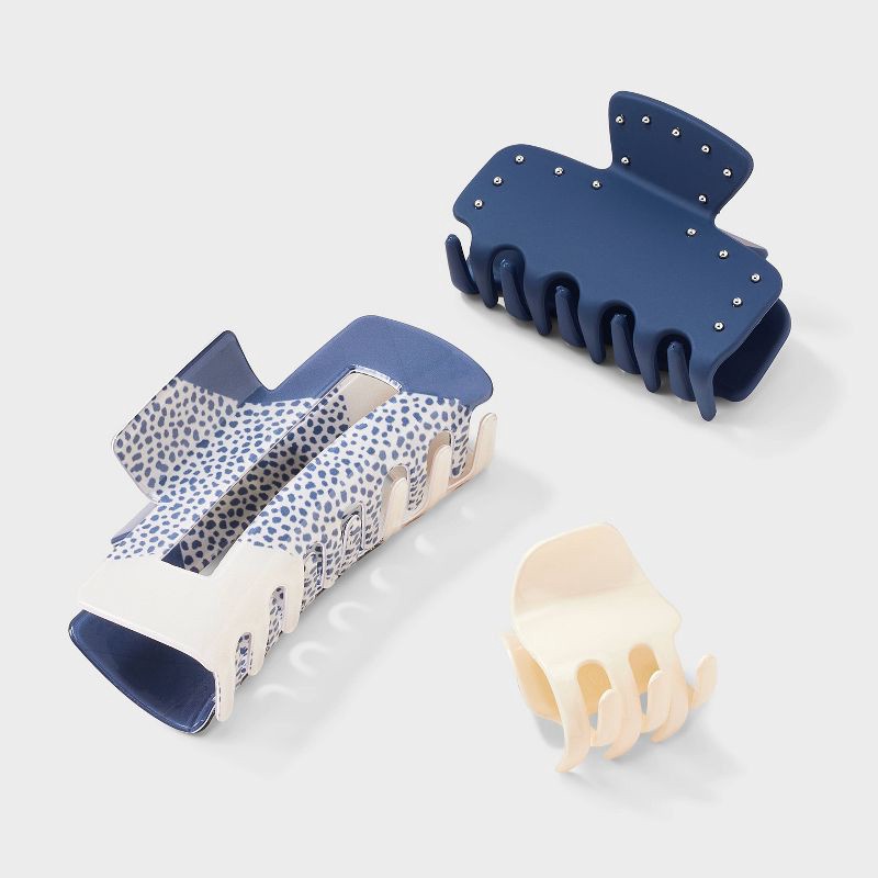slide 1 of 3, Variety Claw Hair Clip Set 3pc - Universal Thread™ White/Navy, 3 ct