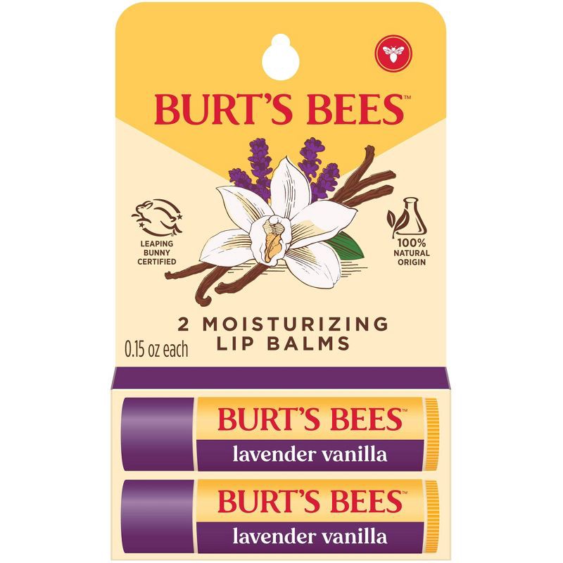 slide 1 of 10, Burt's Bees 100% Natural Origin Lavender Vanilla Lip Balm - 2pk/0.3oz, 2 ct; 0.3 oz