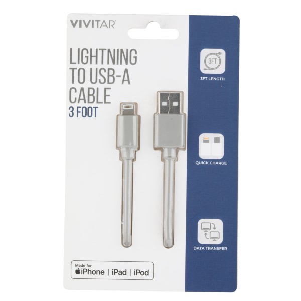 slide 1 of 2, Vivitar Lightning To Usb-A Cable, 3', Gray, Nil1003, 1 ct