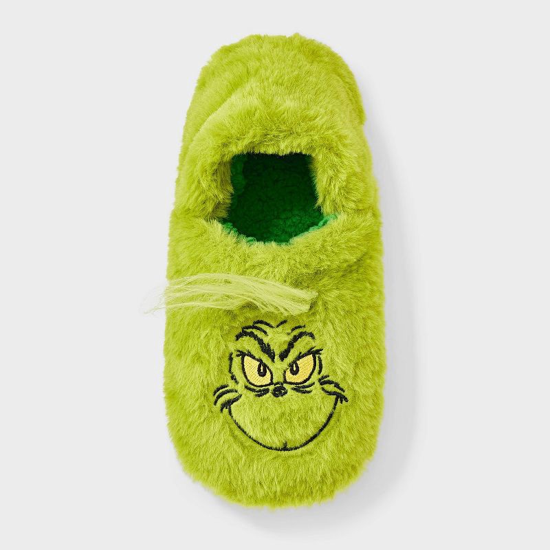 slide 3 of 4, Women's The Grinch Faux Fur Slipper Socks with Grippers - Green S/M, 1 ct