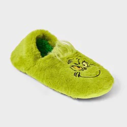 Women's The Grinch Faux Fur Slipper Socks with Grippers - Green M/L