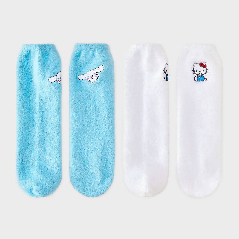 slide 2 of 4, Women's Hello Kitty Furry Face Box of Cozy Embroidered Crew Socks - White/Blue 4-10, 1 ct