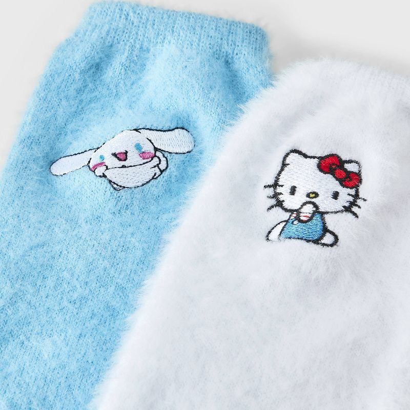 slide 3 of 4, Women's Hello Kitty Furry Face Box of Cozy Embroidered Crew Socks - White/Blue 4-10, 1 ct