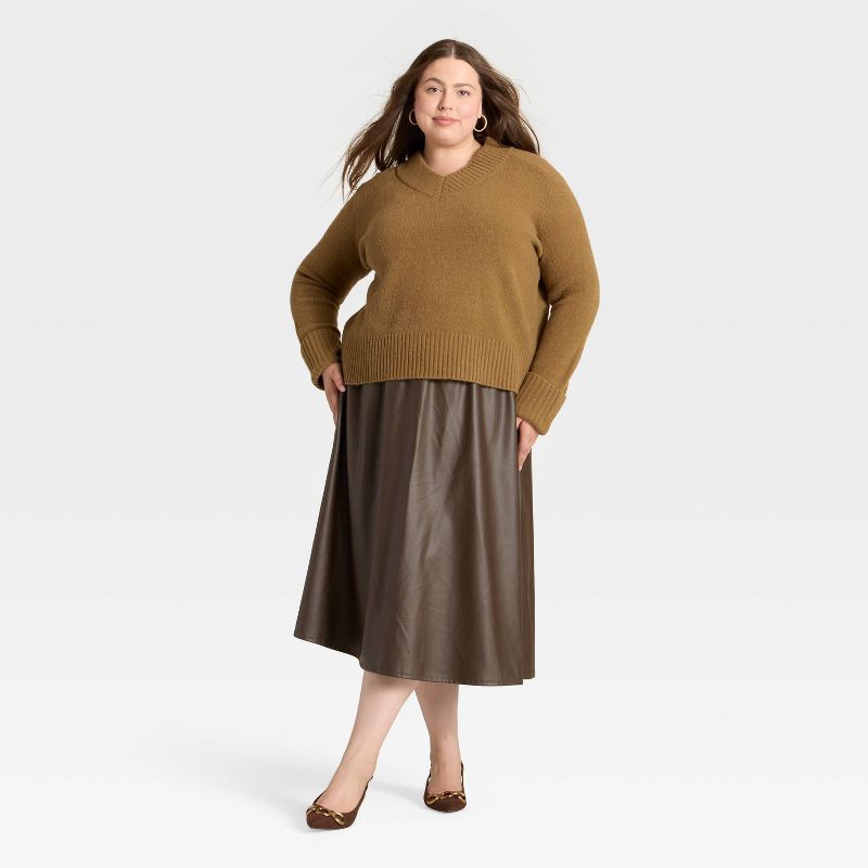 slide 3 of 3, Women's Faux Leather Skirt - A New Day™ Dark Brown L, 1 ct