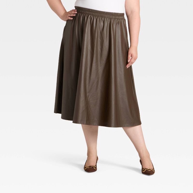 slide 1 of 3, Women's Faux Leather Skirt - A New Day™ Dark Brown XXL, 1 ct