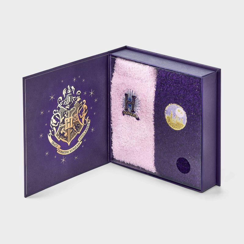 slide 4 of 4, Women's Harry Potter Snow Globe Box of Cozy Embroidered Crew Socks - Purple 4-10, 1 ct