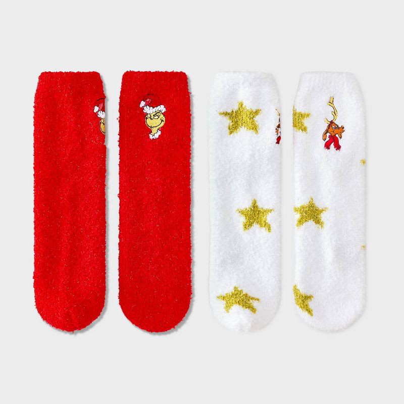 slide 2 of 4, How the Grinch Stole Christmas Women's The Grinch Snow Globe Box of Cozy Embroidered Crew Socks - Red/White 4-10, 1 ct