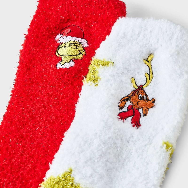 slide 3 of 4, How the Grinch Stole Christmas Women's The Grinch Snow Globe Box of Cozy Embroidered Crew Socks - Red/White 4-10, 1 ct