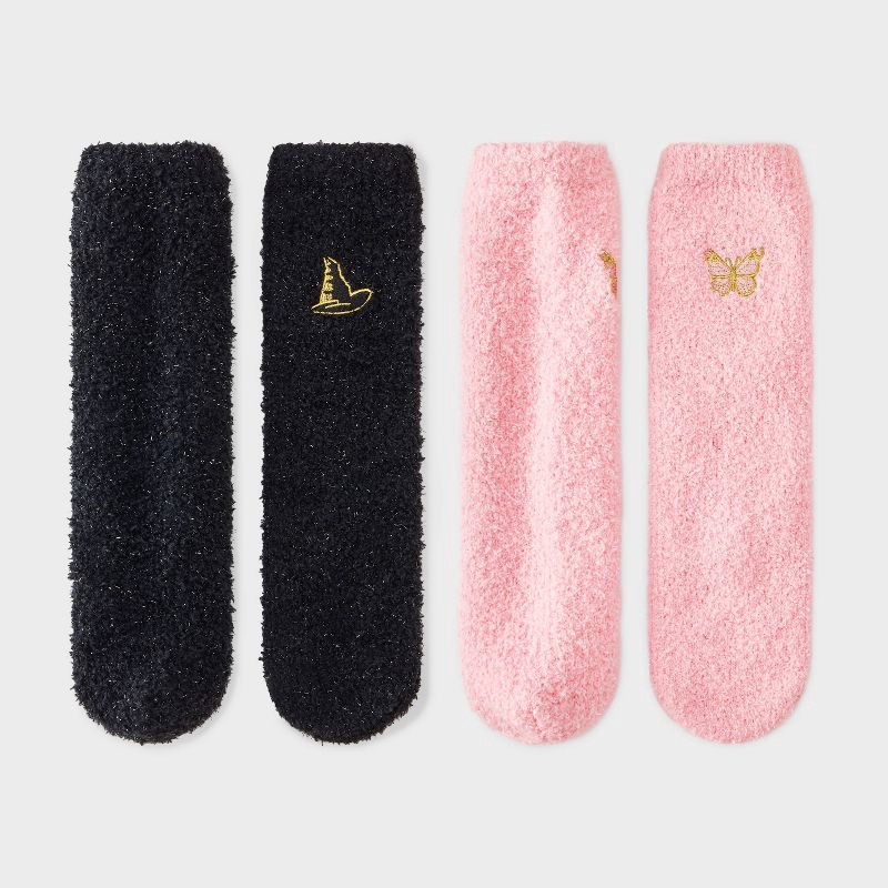 slide 2 of 4, Women's Wicked Snow Globe Box of Cozy Embroidered Crew Socks - Pink/Black 4-10, 1 ct
