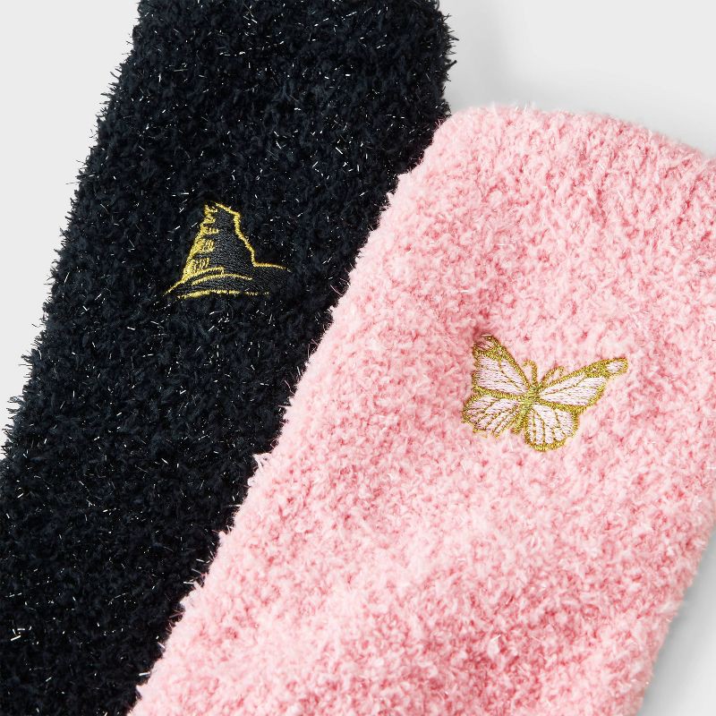 slide 3 of 4, Women's Wicked Snow Globe Box of Cozy Embroidered Crew Socks - Pink/Black 4-10, 1 ct