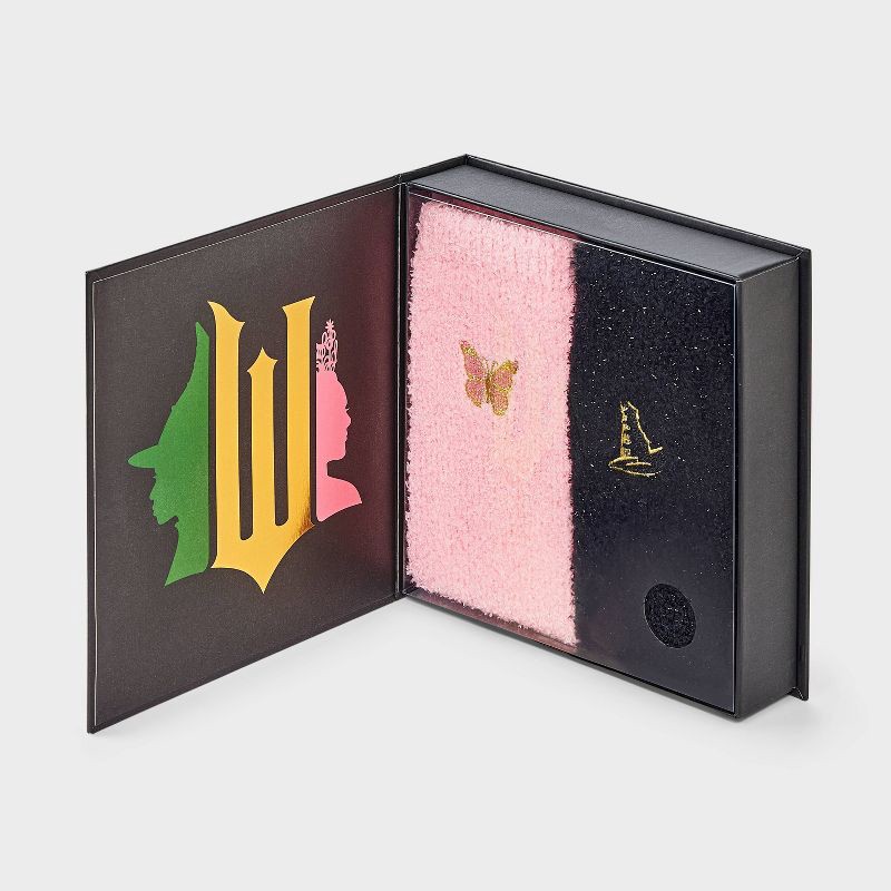 slide 4 of 4, Women's Wicked Snow Globe Box of Cozy Embroidered Crew Socks - Pink/Black 4-10, 1 ct