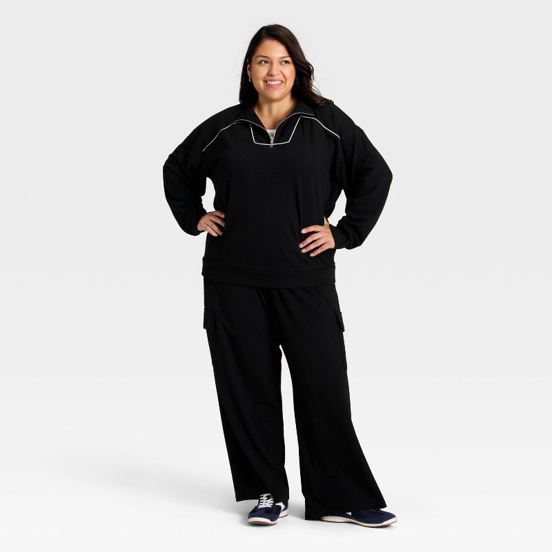 slide 3 of 3, Women's French Terry Pullover Sweatshirt - Ava & Viv™ Black 1X, 1 ct