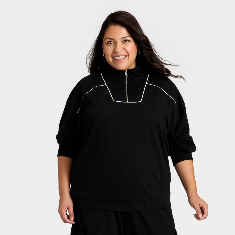 slide 1 of 3, Women's French Terry Pullover Sweatshirt - Ava & Viv™ Black 1X, 1 ct