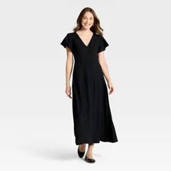 Women's Flutter Short Sleeve Maxi Pullover A-Line Dress - Universal Thread™ Black XL